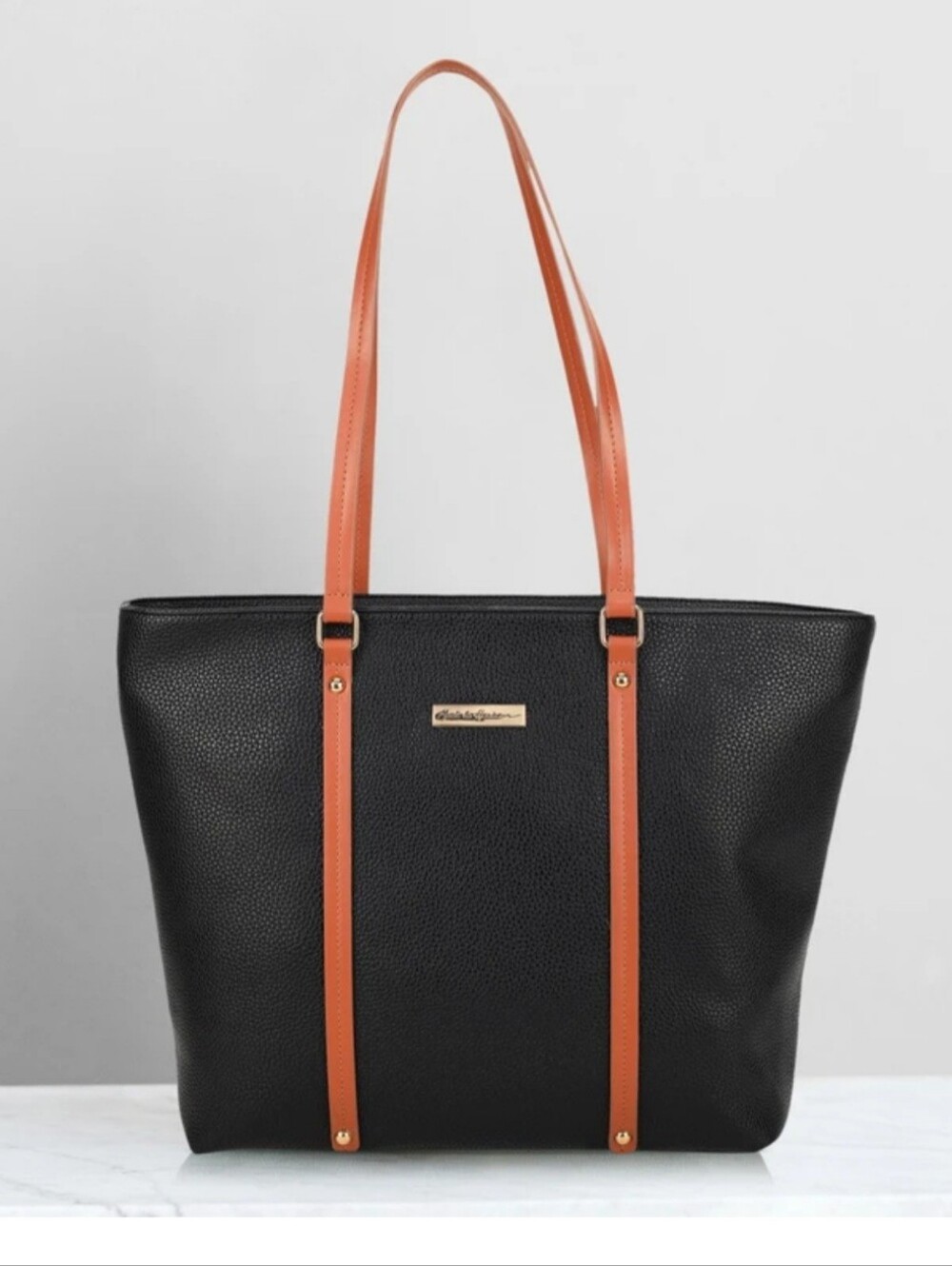Anne Klein Black Tote with Brown Trim and Straps